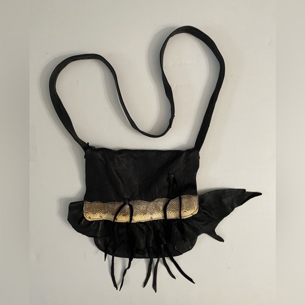 ERDA Vtg Handmade Deer- hide Shoulder crossbody Black purse Unique & stylish